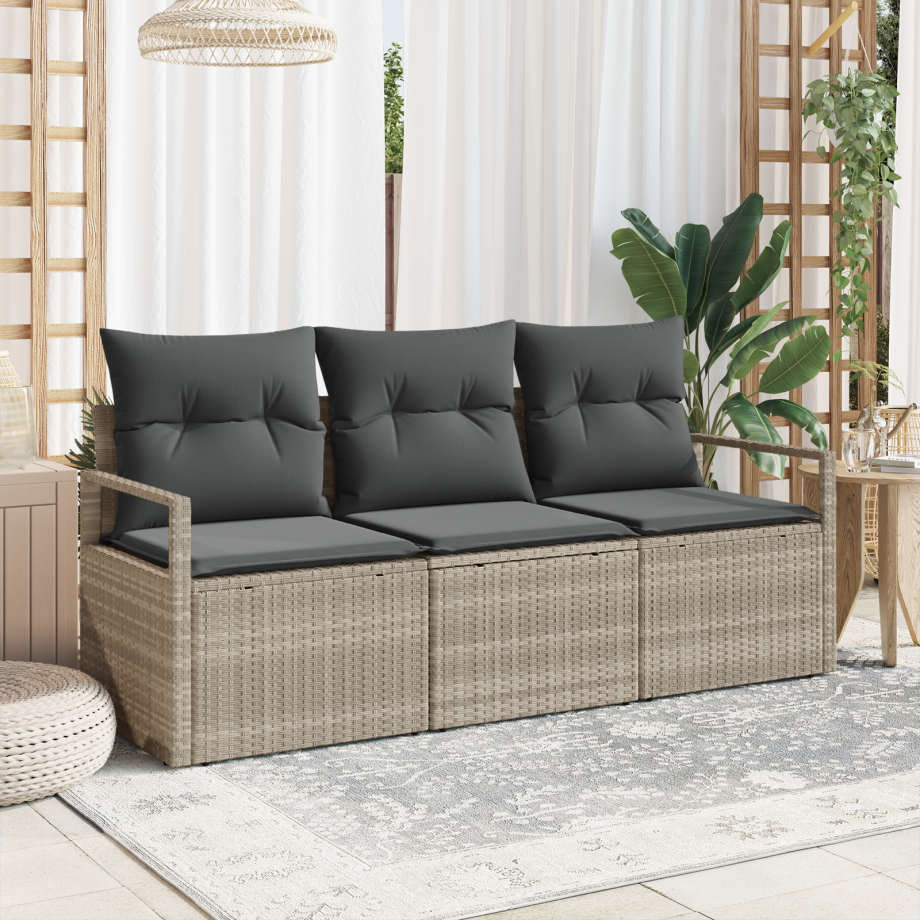 vidaXL Bankstel 3 pcs Lichtgrijs poly rattan vidaXL Bankstel 3 pcs Lichtgrijs poly rattan afbeelding 1