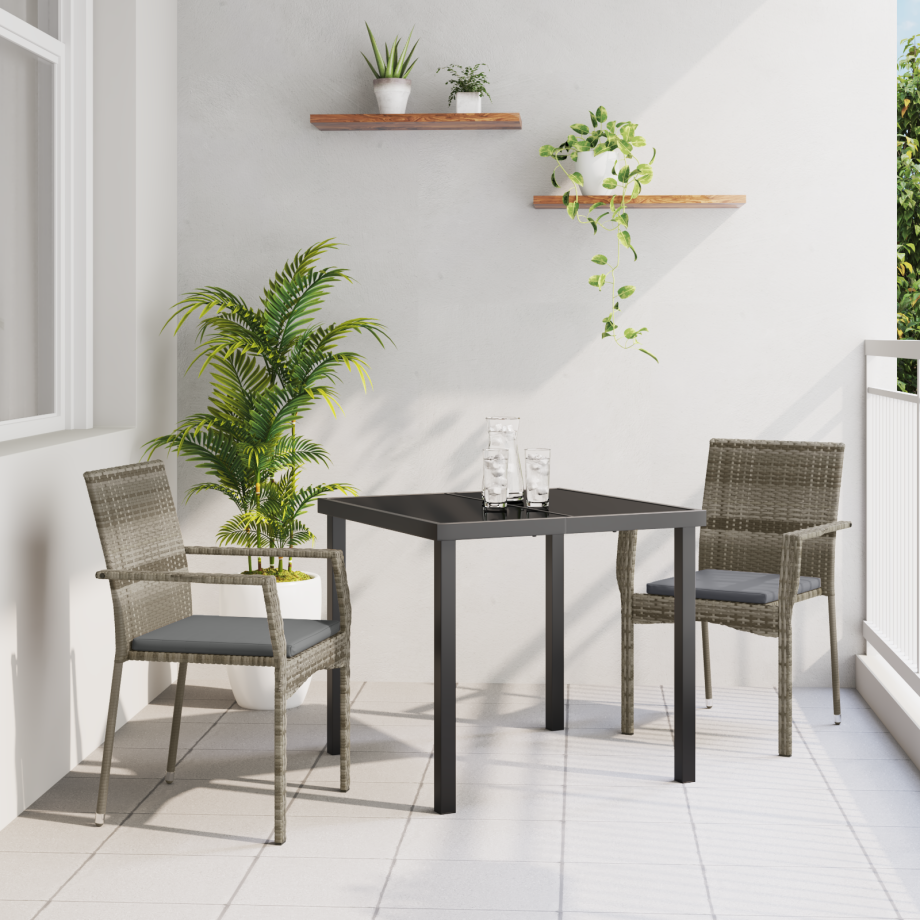 vidaXL 3-delige tuintafel met kussens Grijs Poly Rattan afbeelding 1