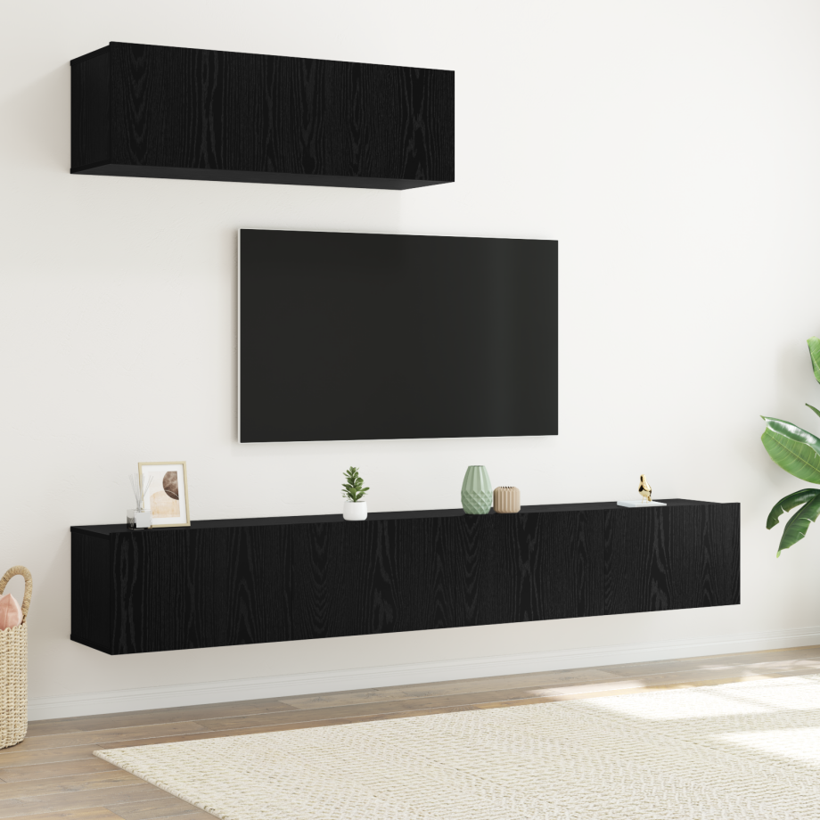 vidaXL Tv-meubelset Wandgemonteerd 3 pcs Zwart Eiken Bewerkt hout vidaXL Tv-meubelset Wandgemonteerd 3 pcs Zwart Eiken Bewerkt hout afbeelding 1