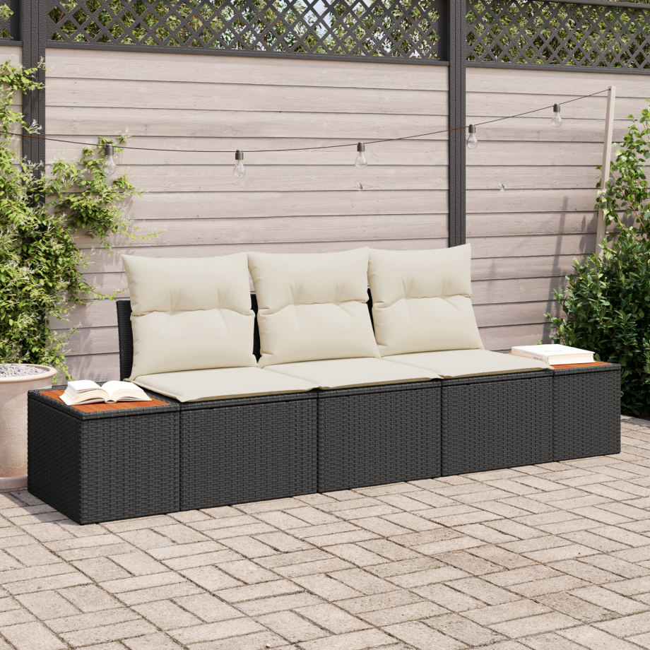 vidaXL Tuin Sofa Set met kussen 3 pcs Zwart poly rattan vidaXL Tuin Sofa Set met kussen 3 pcs Zwart poly rattan afbeelding 1