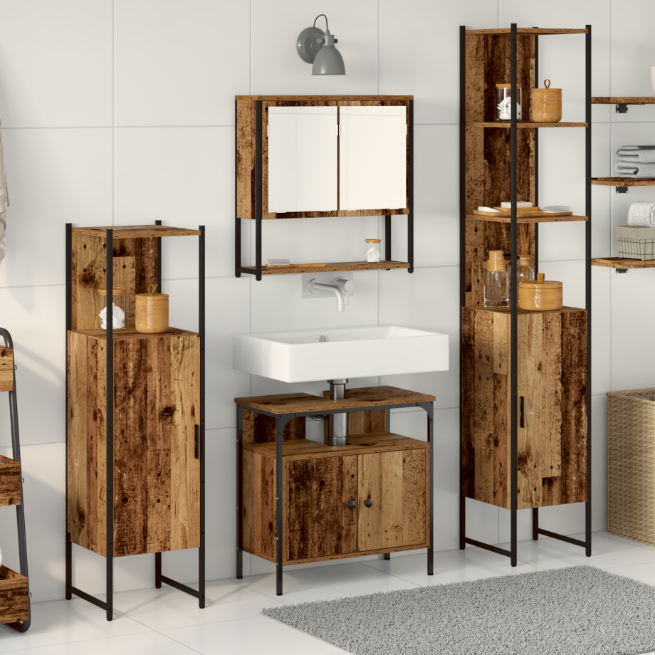 vidaXL Badkamermeubelset met plank 4 pcs Oud hout Bewerkt hout afbeelding 1