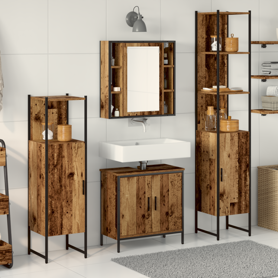 vidaXL 4-delige badkamermeubelset Rustiek hout Gefabriceerd hout afbeelding 1