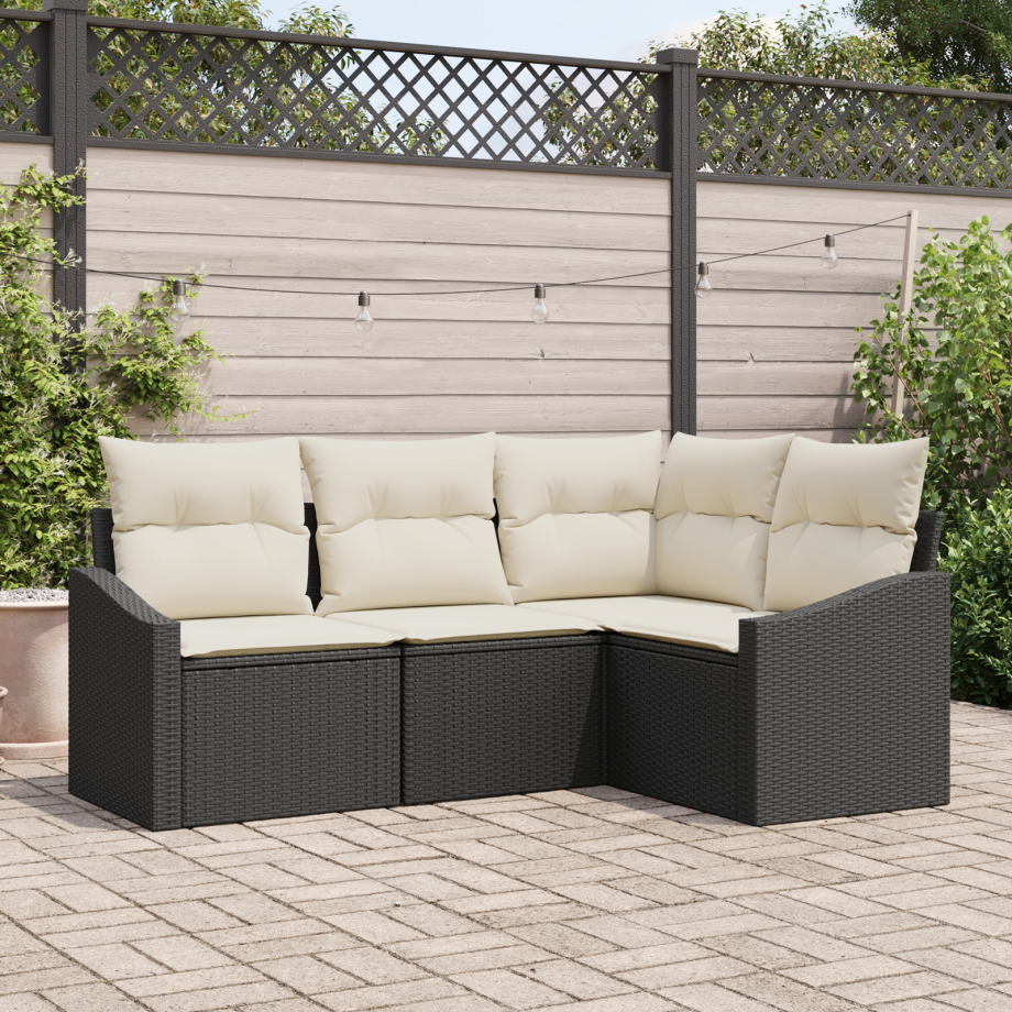 vidaXL 4-delige Ligbed Set met Kussen Zwart Poly Rattan afbeelding 1