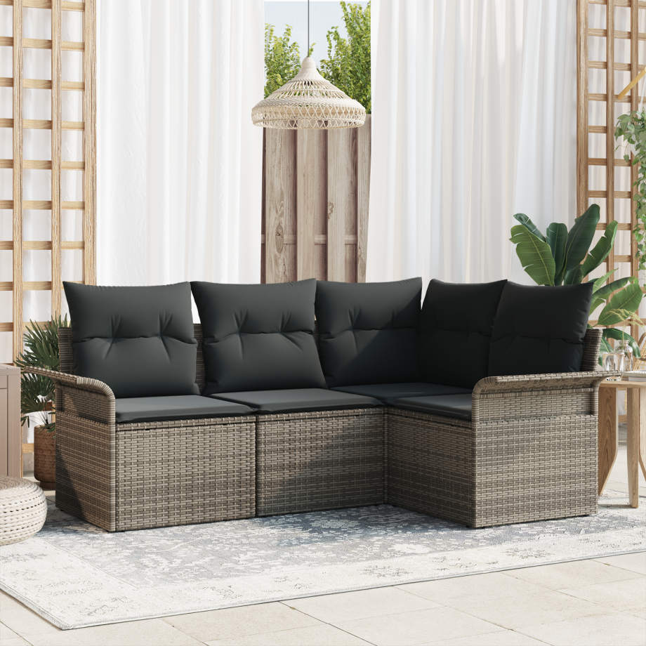 vidaXL 4-delige ligbedden set met kussens in het grijs poly rattan vidaXL 4-delige ligbedden set met kussens in het grijs poly rattan afbeelding 1