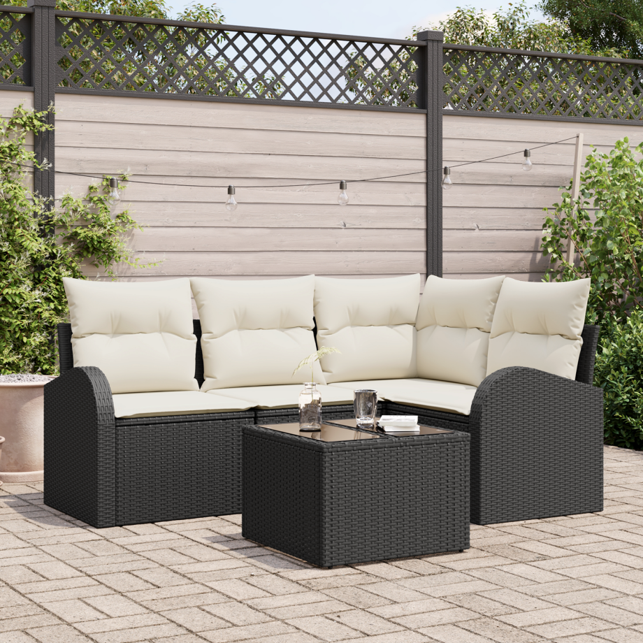 vidaXL 4-delige ligbedset met kussens bruin poly rattan afbeelding 1