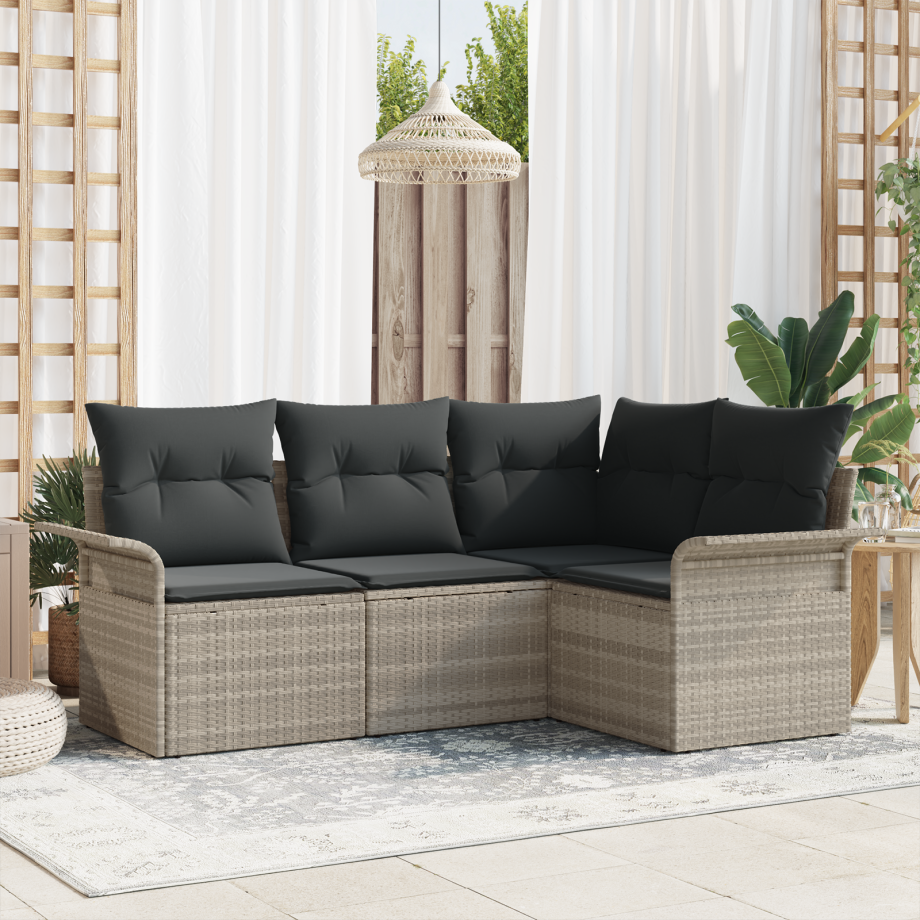 vidaXL 4-delige ligbedset met kussens lichtgrijs poly rattan afbeelding 1