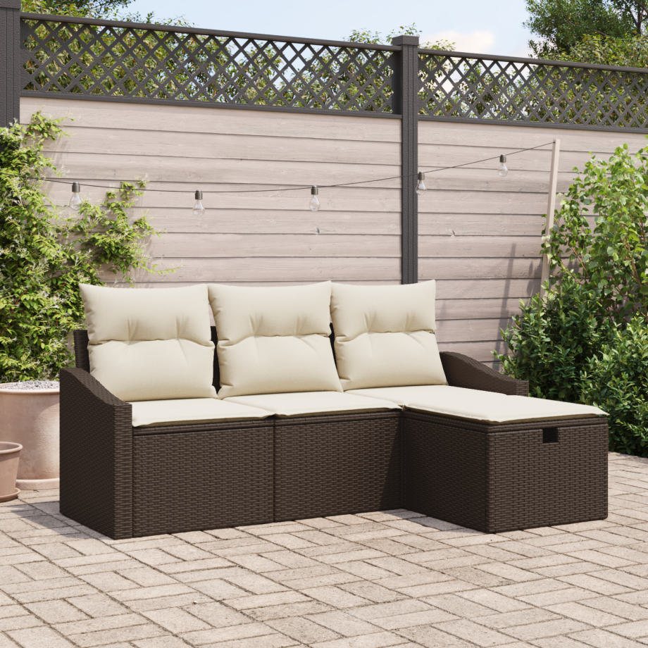 vidaXL Bankstel met kussen met opslag 4 pcs Bruin poly rattan vidaXL Bankstel met kussen met opslag 4 pcs Bruin poly rattan afbeelding 1