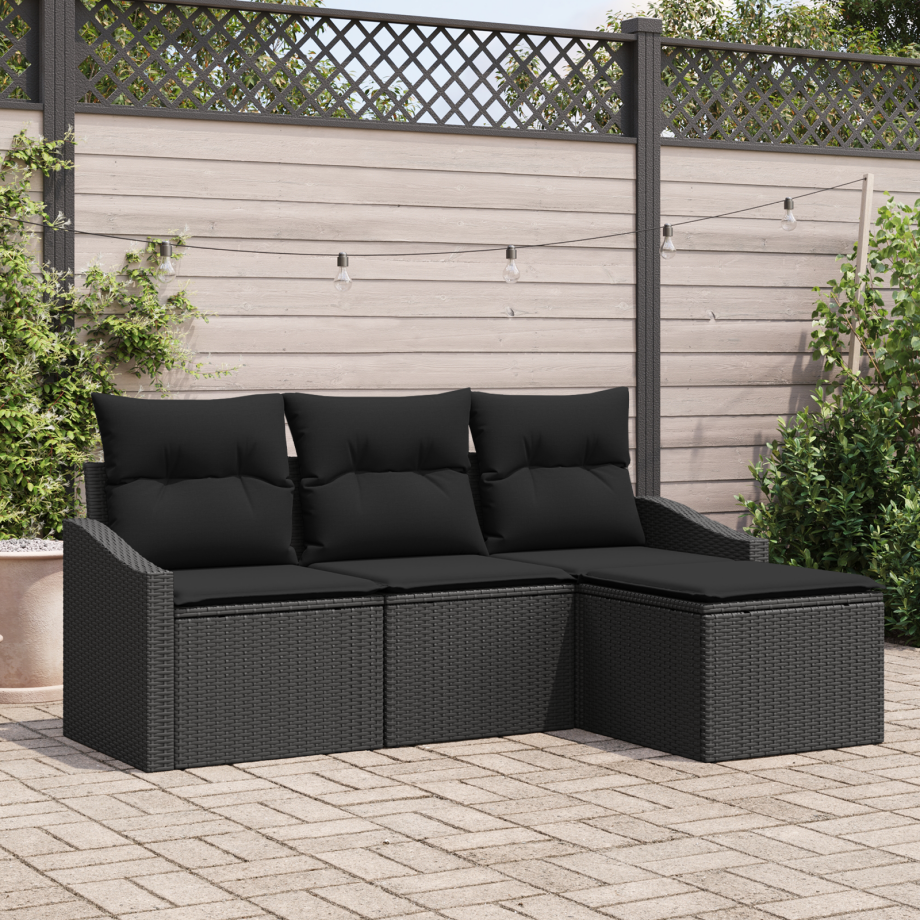 vidaXL Bankstel met kussen 4 pcs Zwart poly rattan vidaXL Bankstel met kussen 4 pcs Zwart poly rattan afbeelding 1