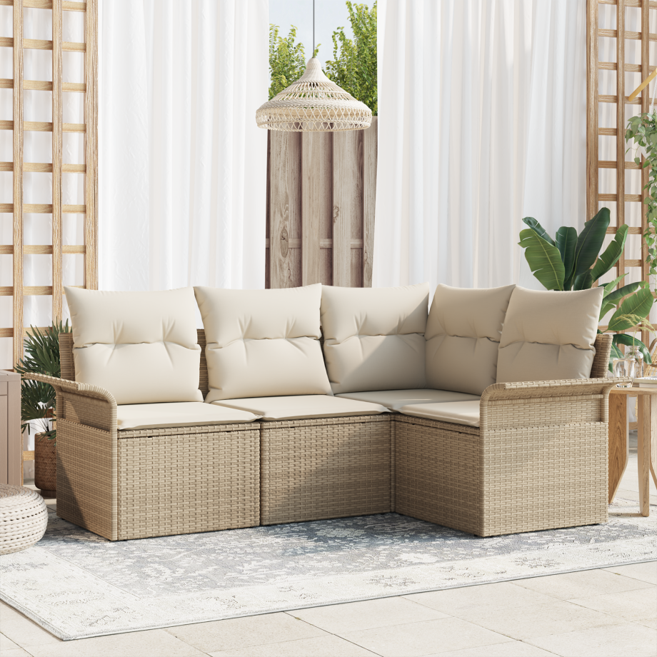 vidaXL 4-delige tuinset met kussens Beige Poly Rattan afbeelding 1