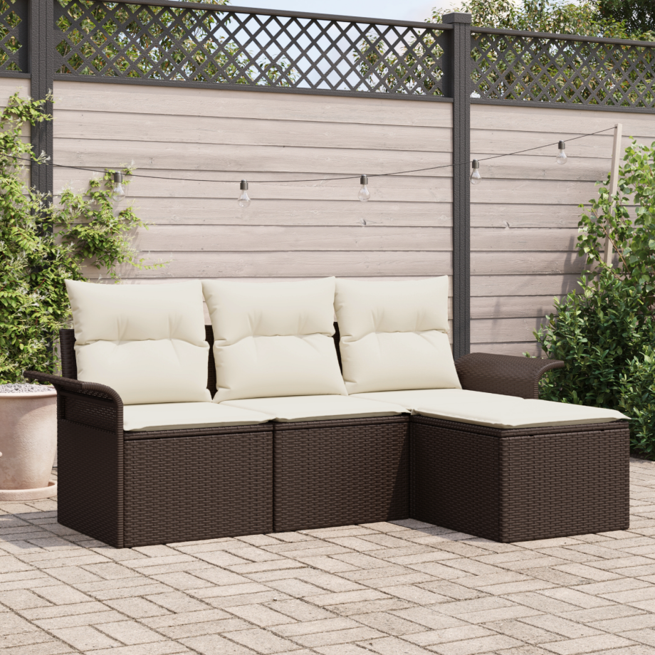 vidaXL Bankstel met kussen 4 pcs Bruin en Crème poly rattan afbeelding 1