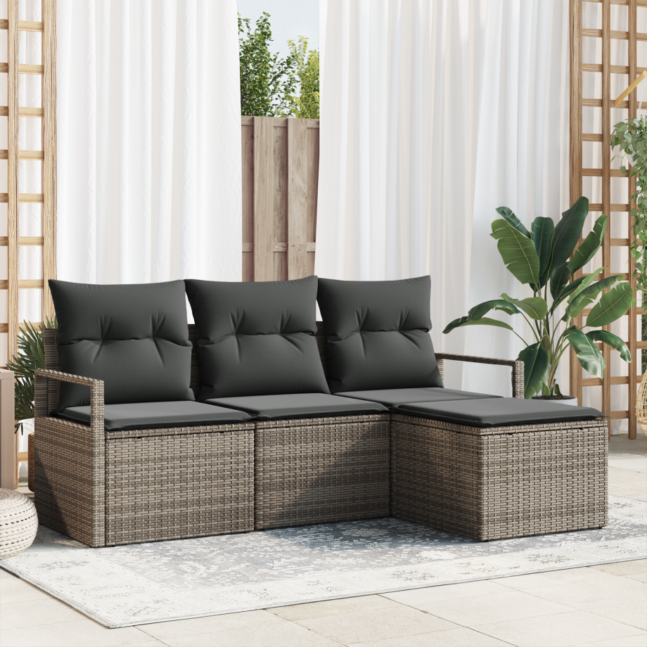 vidaXL Bankstel met kussen met opslag 4 pcs Grijs poly rattan afbeelding 1