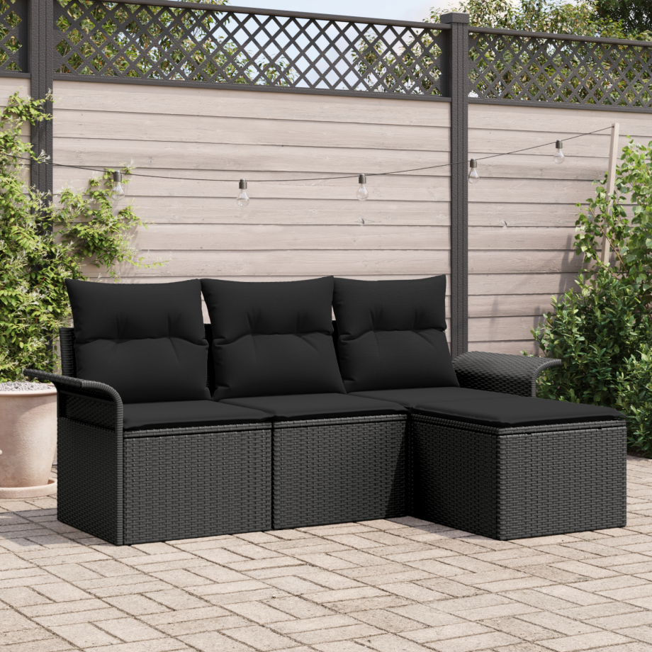vidaXL Bankstel met kussen 4 pcs Zwart poly rattan vidaXL Bankstel met kussen 4 pcs Zwart poly rattan afbeelding 1