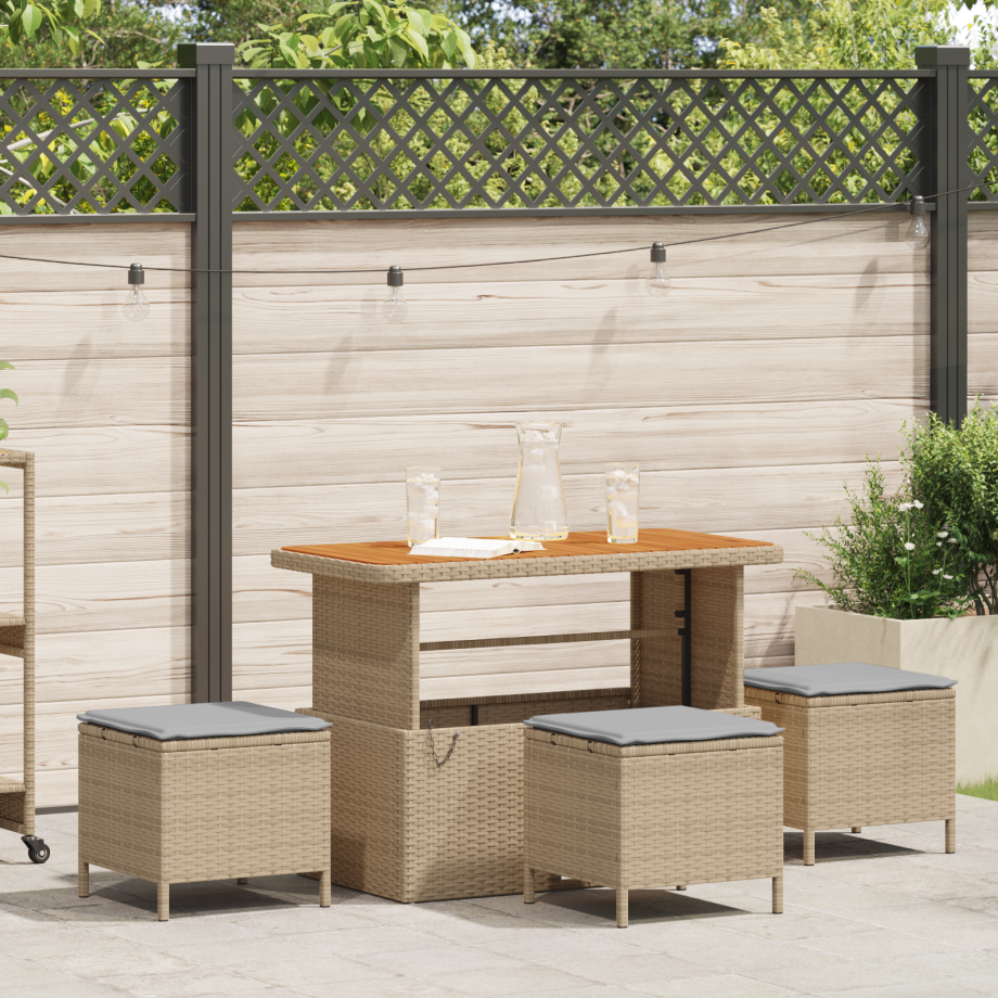 vidaXL 4-delige Tuinset met kussens poly rattan acaciahout beige vidaXL 4-delige Tuinset met kussens poly rattan acaciahout beige afbeelding 1