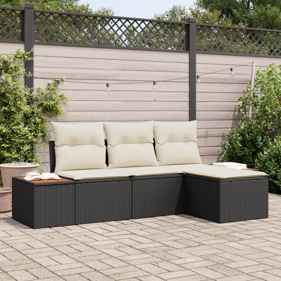 vidaXL Tuin Sofa Set met kussen met kussen 4 pcs Zwart poly rattan afbeelding 1