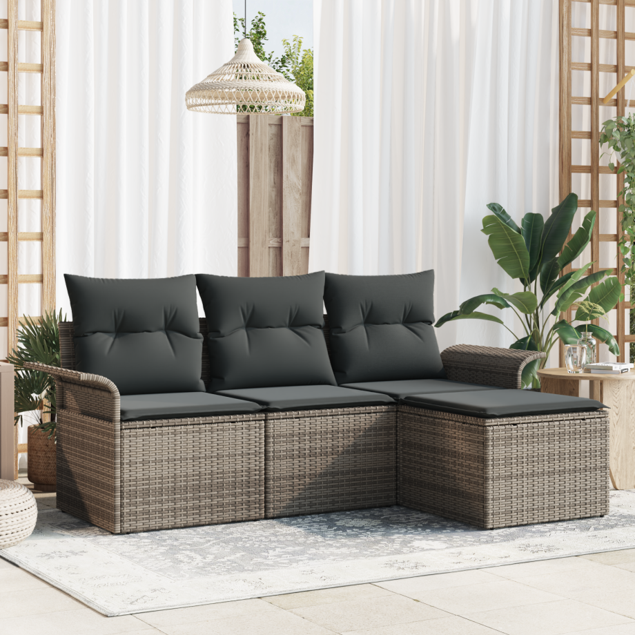 vidaXL Bankstel met kussen 4 pcs Grijs poly rattan afbeelding 1