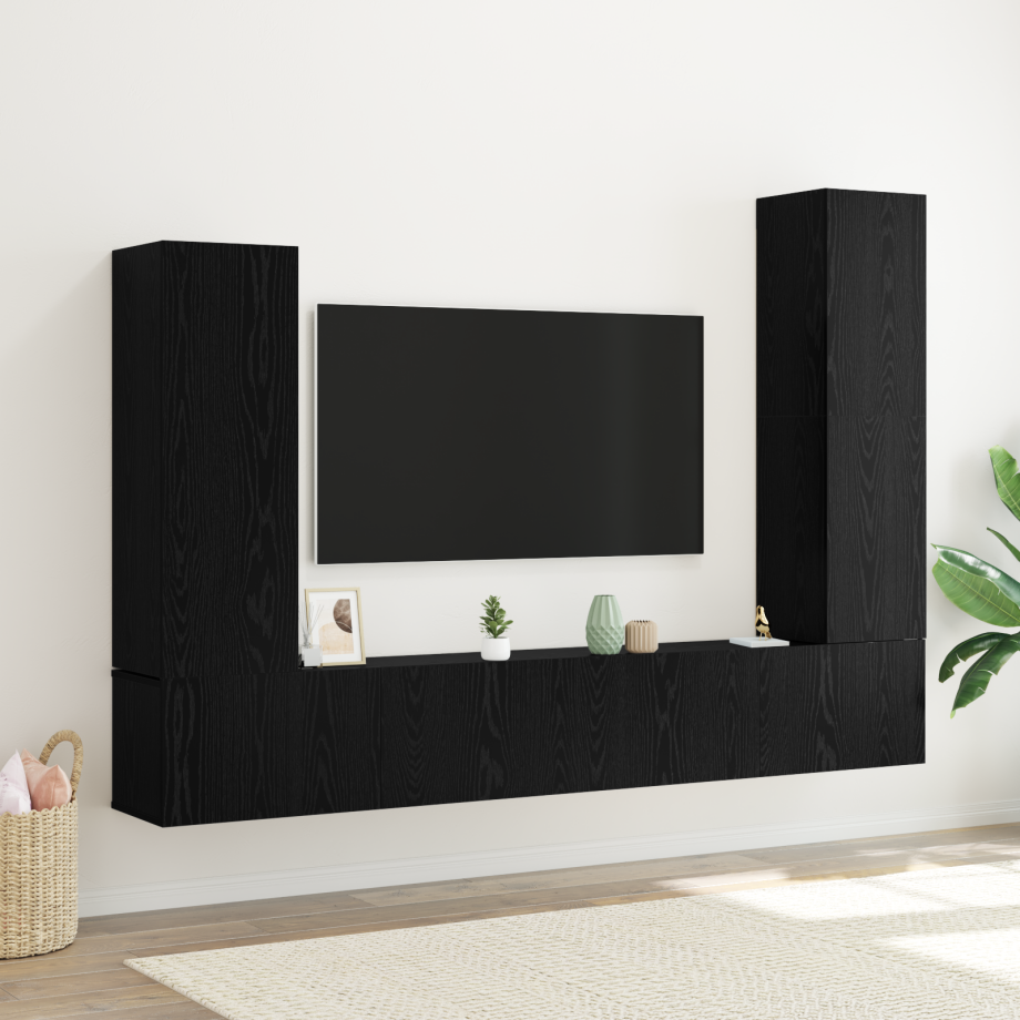 vidaXL 4-delige TV Meubelset Wandgemonteerd Zwart Eiken Geengineerd Hout afbeelding 1