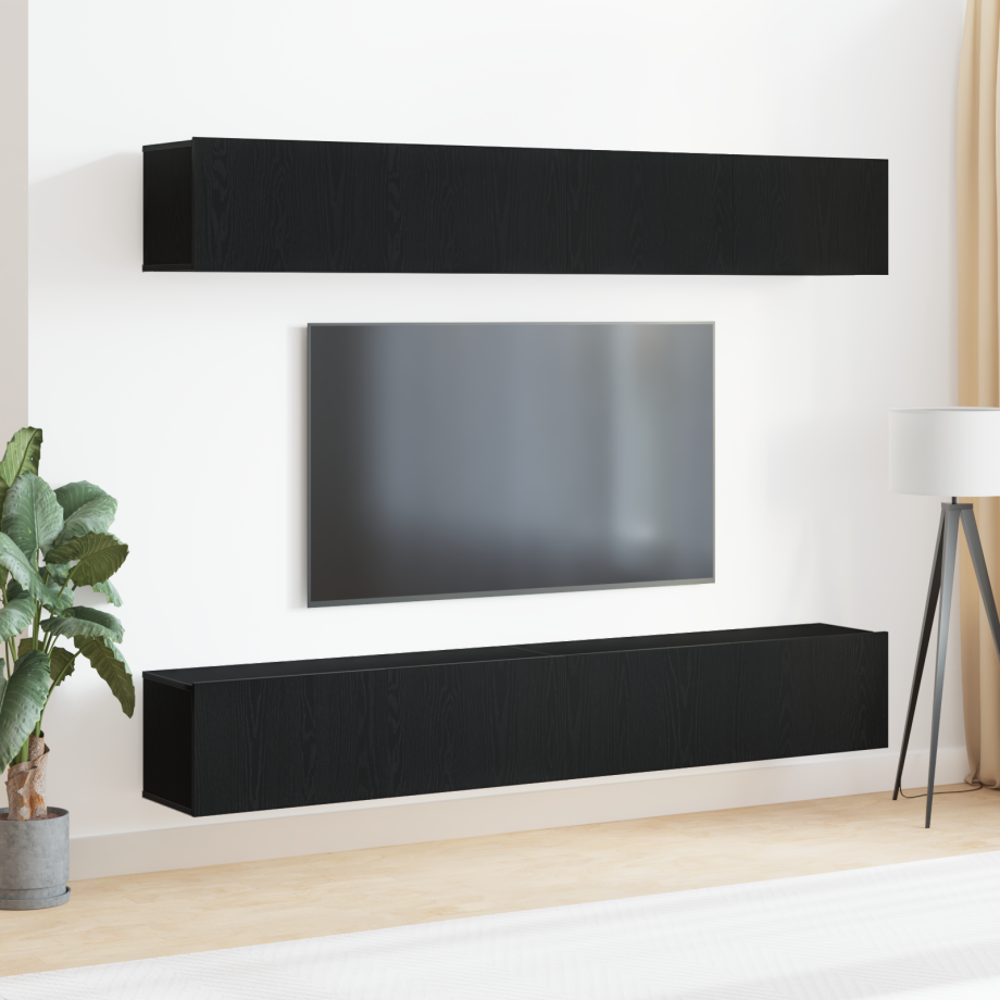 vidaXL Tv-meubelset 4 pcs Zwart Eiken 100 x 30 x 30 cm Bewerkt hout afbeelding 1