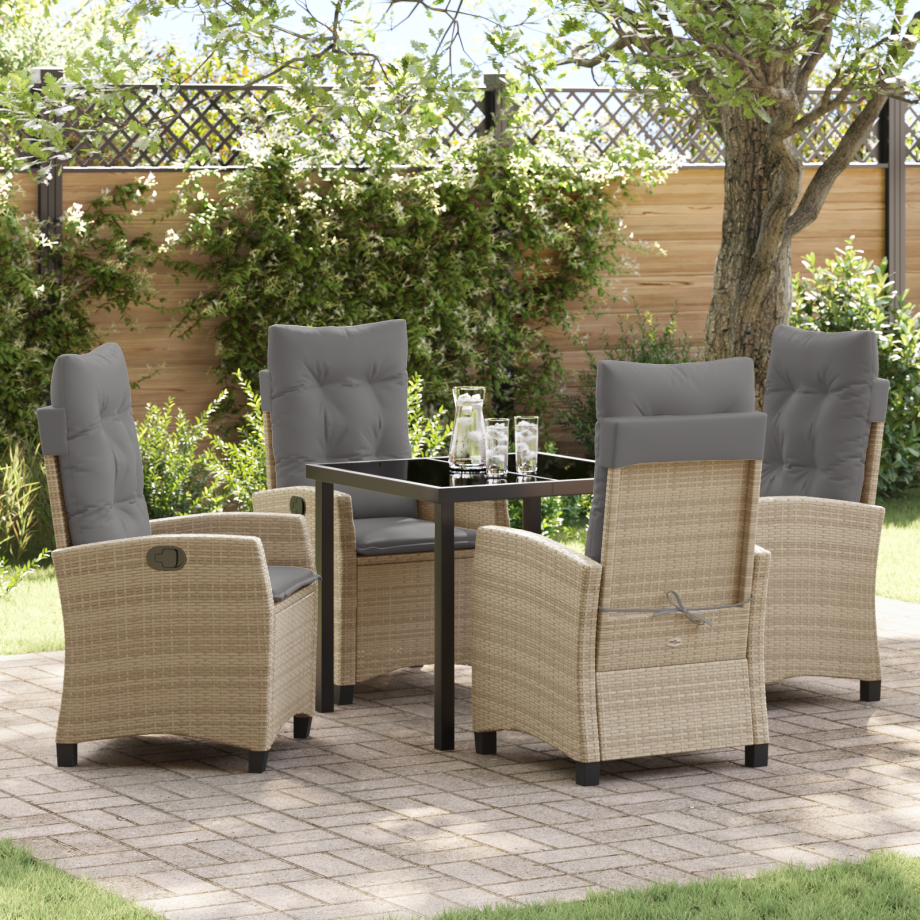 vidaXL 5-delige eetset voor buiten met kussens in beige poly rattan afbeelding 1