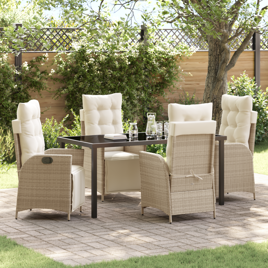 vidaXL 5-delige eetset voor in de tuin - Beige Poly Rattan afbeelding 1