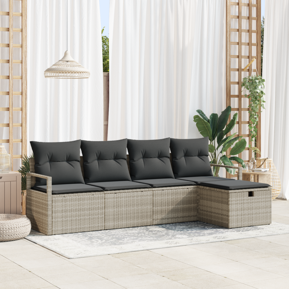 vidaXL 5-delige ligbedset met kussens lichtgrijs poly rattan afbeelding 1