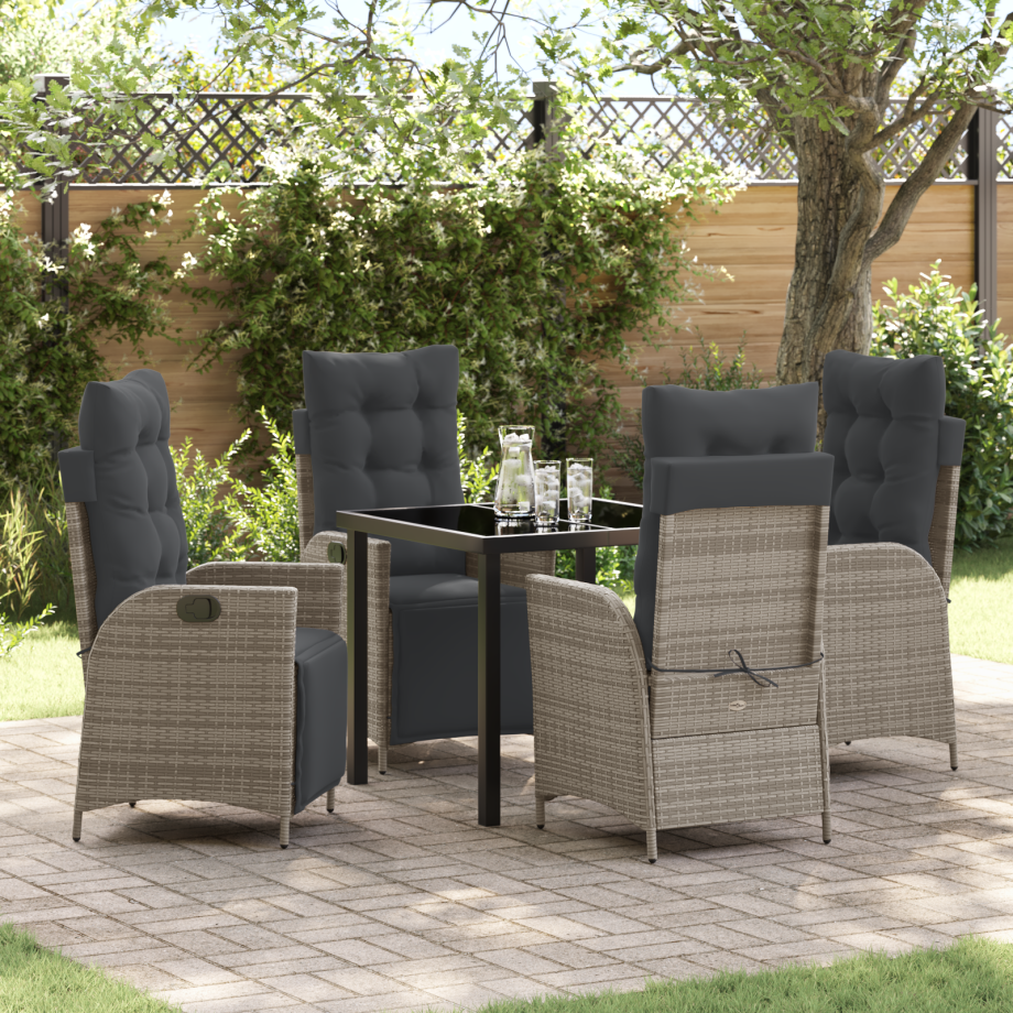 vidaXL 5-delige Tuin Eetset Grijze Poly Rattan afbeelding 1