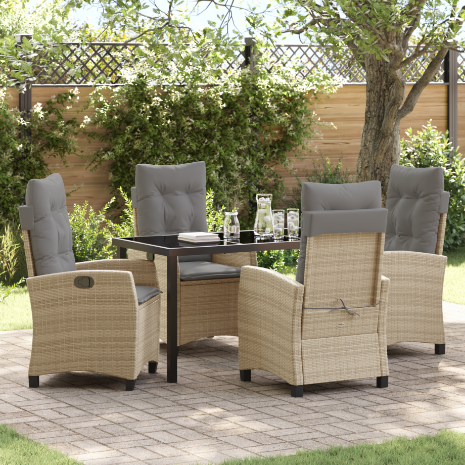 vidaXL 5-delige Tuin Eetset met Kussens Beige Poly Rattan afbeelding 1