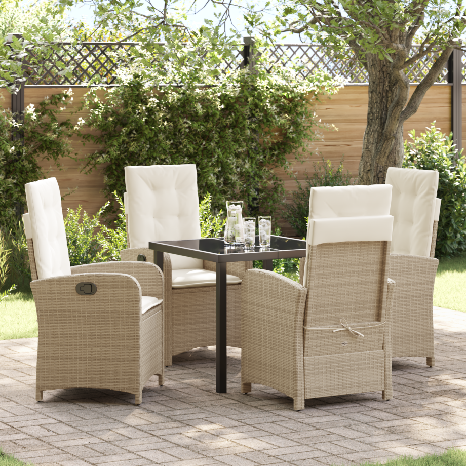 vidaXL 5-delige Tuin Eetset met Kussens Beige Poly Rattan afbeelding 1