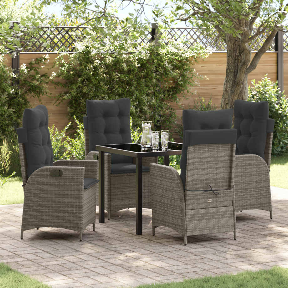 vidaXL 5-delige Tuin Eetset met Kussens Grijs Poly Rattan afbeelding 1