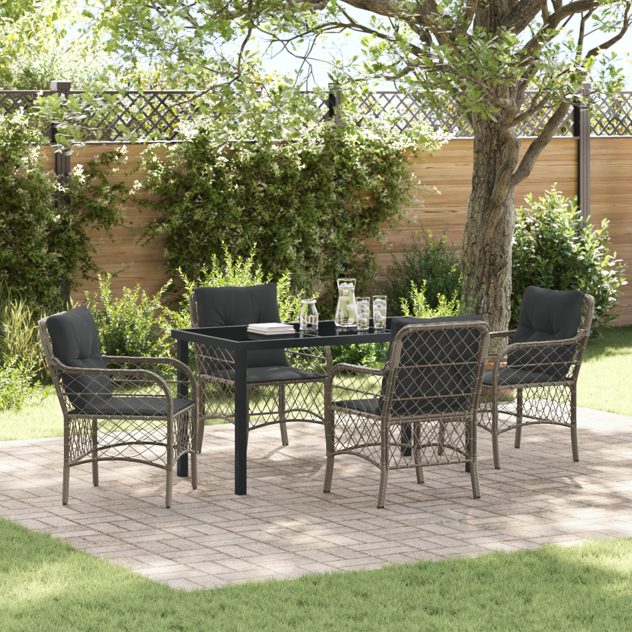 vidaXL 5-delige Tuin Eetset met Kussens - Grijs Poly Rattan afbeelding 1