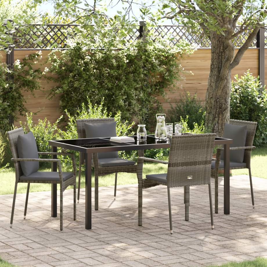 vidaXL 5-delige Tuin Eetset met Kussens Grijs Poly Rattan afbeelding 1