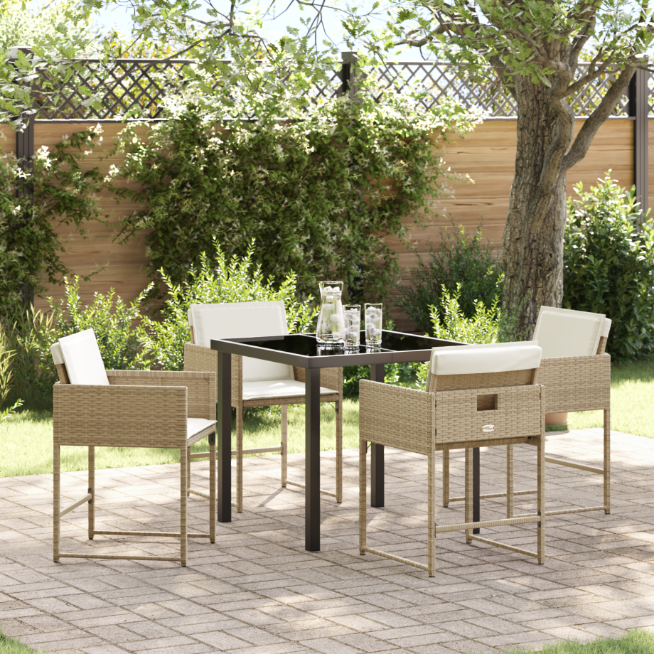 vidaXL 5-delige tuin eetset met kussens in beige poly rattan afbeelding 1