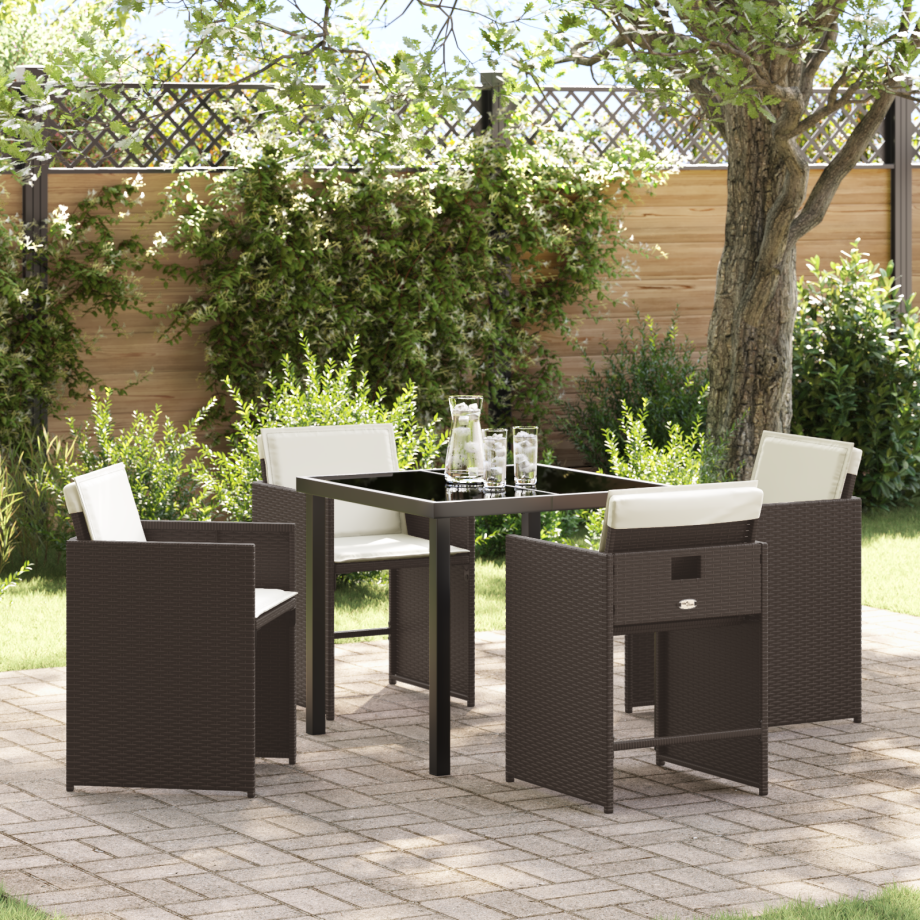vidaXL 5-delige Tuin Eetset met Kussens in Bruin Poly Rattan vidaXL 5-delige Tuin Eetset met Kussens in Bruin Poly Rattan afbeelding 1