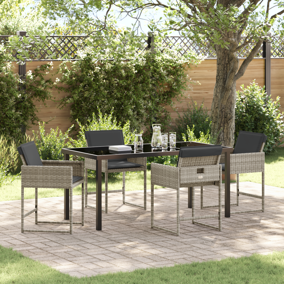 vidaXL 5-delige Tuin Eetset met Kussens in Lichtgrijs Poly Rattan afbeelding 1
