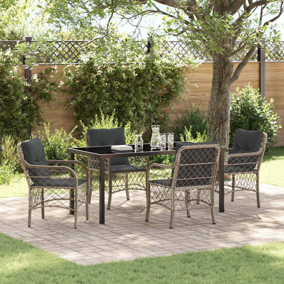 vidaXL 5-delige tuin eetset met kussens lichtgrijs poly rattan vidaXL 5-delige tuin eetset met kussens lichtgrijs poly rattan afbeelding 1