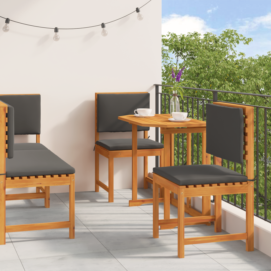 vidaXL 5-delige tuin eetset met kussens van massief acaciahout vidaXL 5-delige tuin eetset met kussens van massief acaciahout afbeelding 1