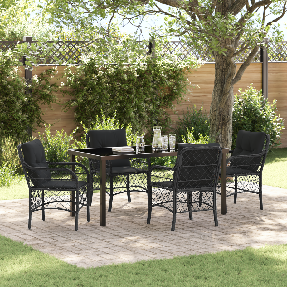 vidaXL 5-delige tuin eetset met kussens - zwart poly rattan afbeelding 1