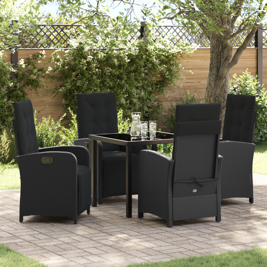 vidaXL 5-delige tuin eetset met kussens zwart poly rattan vidaXL 5-delige tuin eetset met kussens zwart poly rattan afbeelding 1