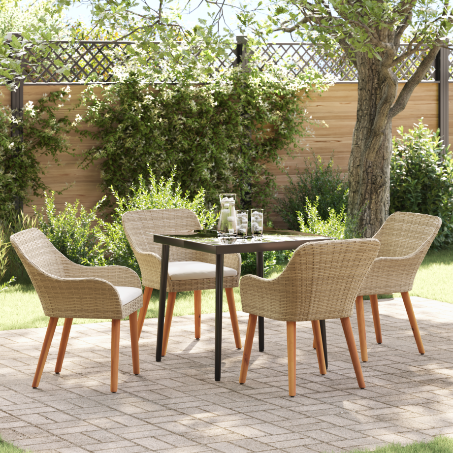 vidaXL 5-delige tuin eettafelset in beige poly rattan afbeelding 1