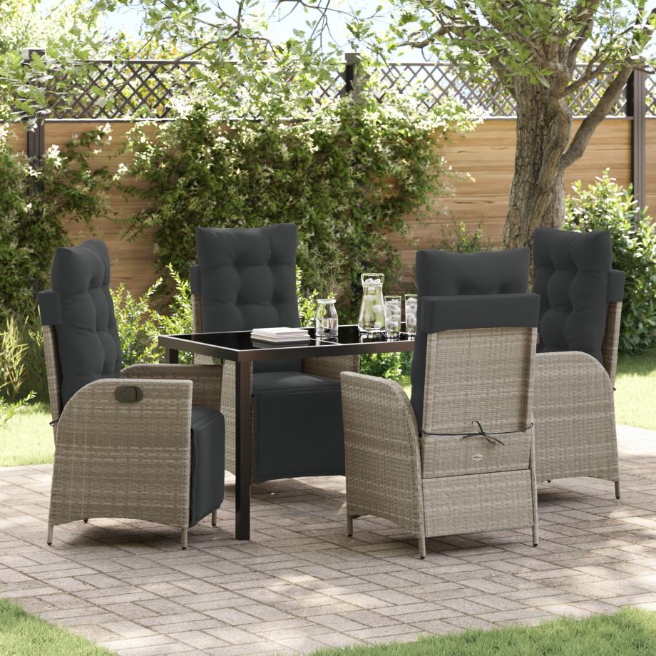 vidaXL 5-delige Tuin Eettafelset Lichtgrijs Poly Rattan afbeelding 1