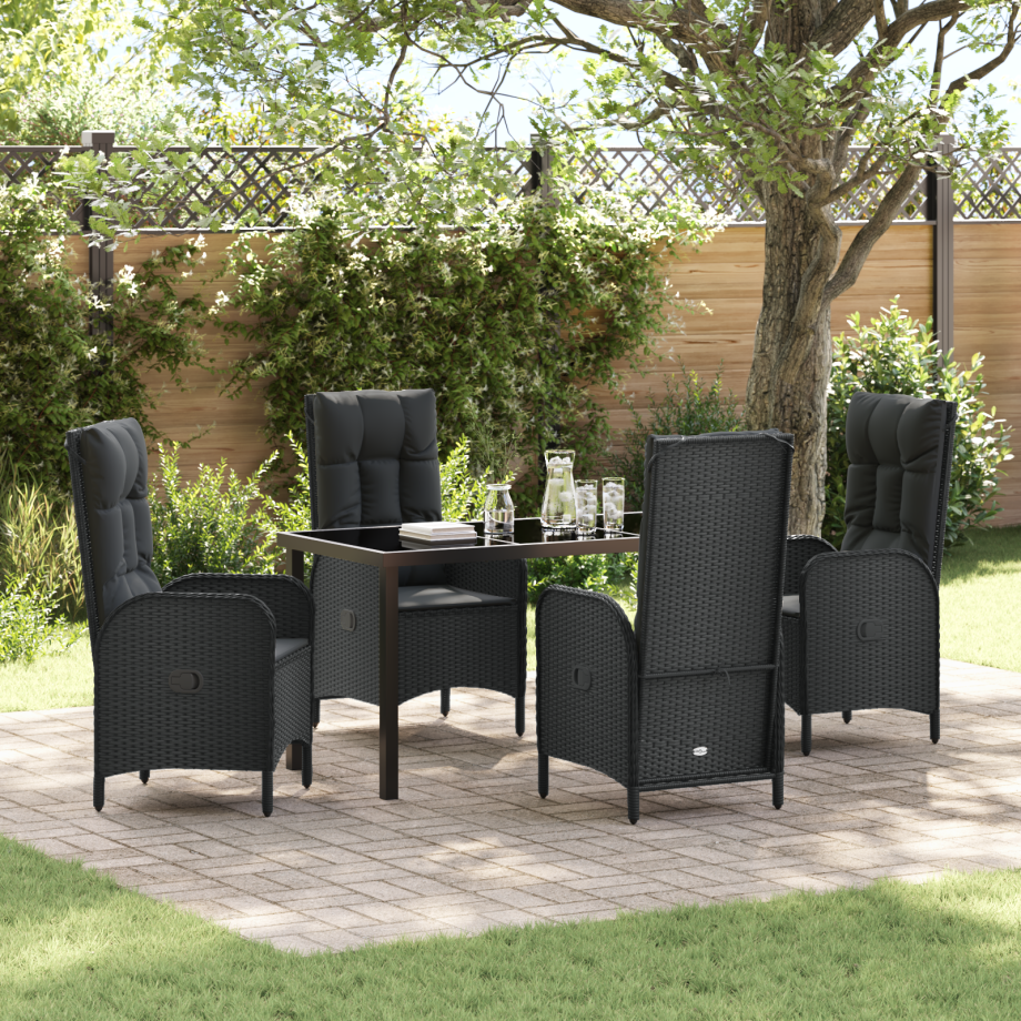 vidaXL 5-delige Tuin Eettafelset Zwart Poly Rattan afbeelding 1