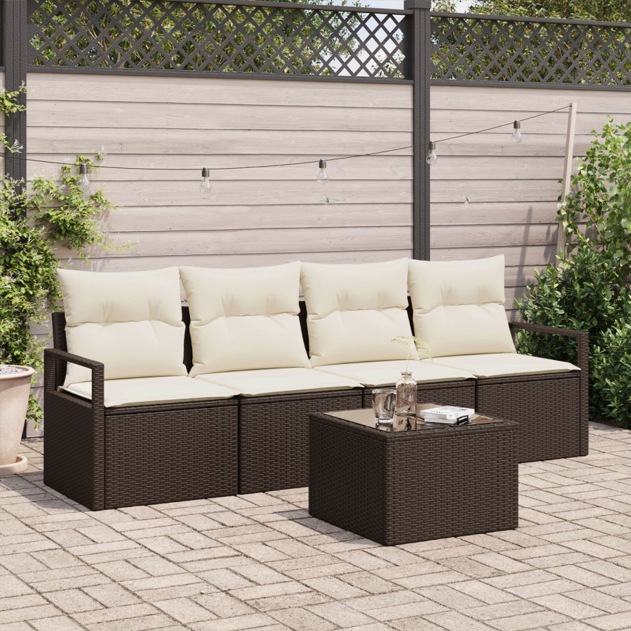 vidaXL Bankstel 5 pcs Bruin en Crème poly rattan afbeelding 1
