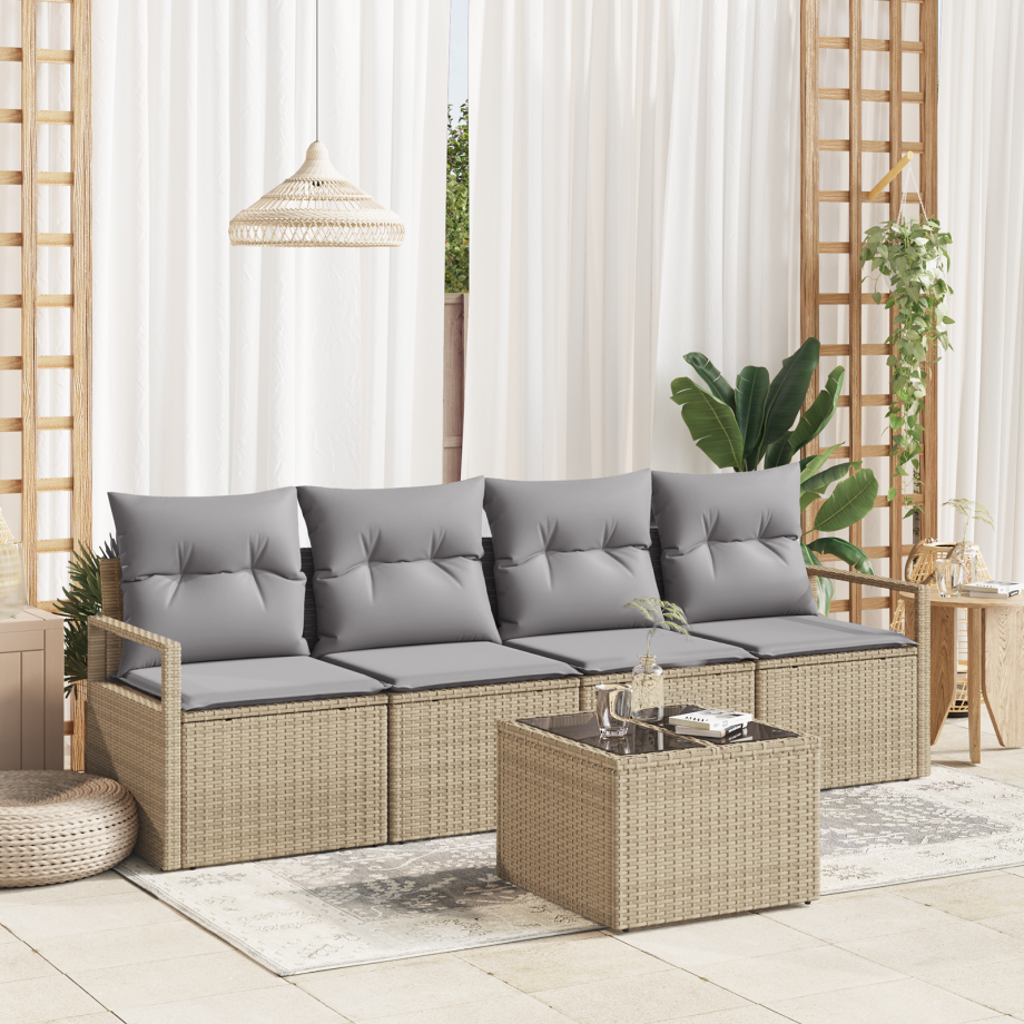 vidaXL Bankstel 5 pcs Beige en Grijs poly rattan afbeelding 1