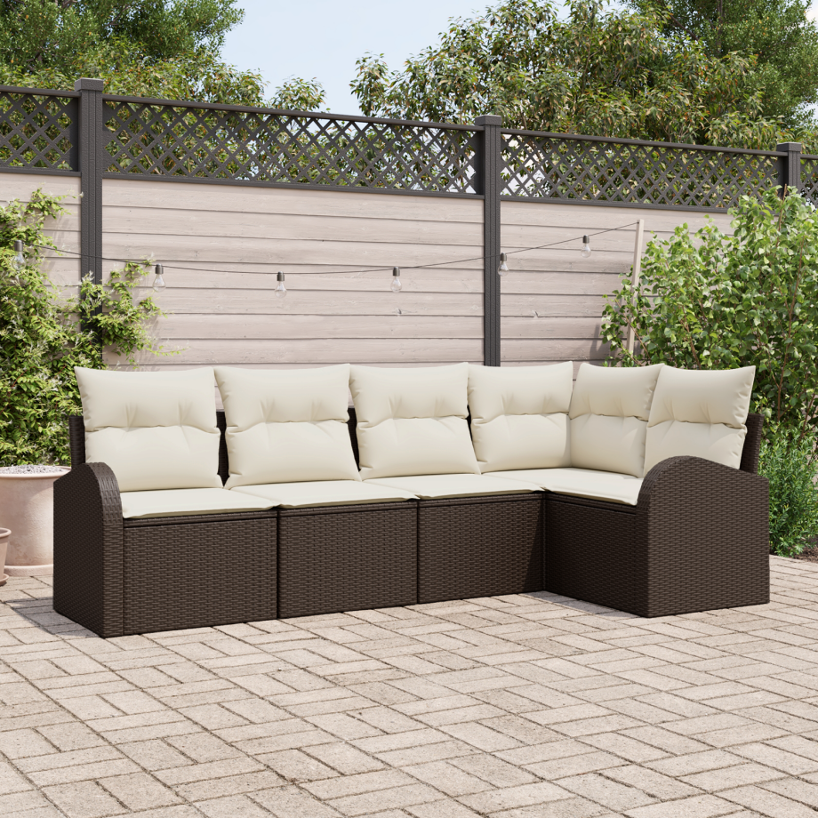 vidaXL Bankstel met kussen 5 pcs Bruin Polyester afbeelding 1