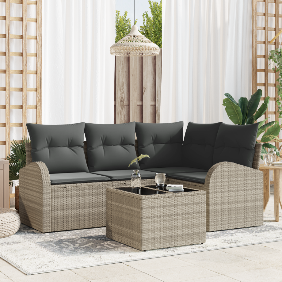 vidaXL Tuin Sofa Set 5 pcs Lichtgrijs poly rattan afbeelding 1