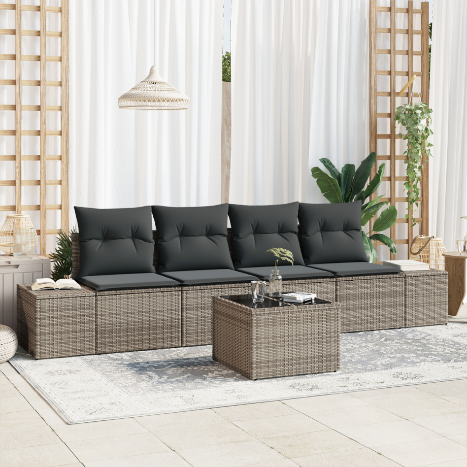 vidaXL Bankstel met kussen met kussen 5 pcs Grijs poly rattan vidaXL Bankstel met kussen met kussen 5 pcs Grijs poly rattan afbeelding 1
