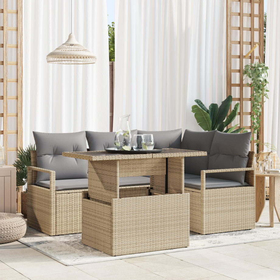 vidaXL Tuin Sofa Set met kussen 5 pcs beige en lichtgrijs poly rattan vidaXL Tuin Sofa Set met kussen 5 pcs beige en lichtgrijs poly rattan afbeelding 1