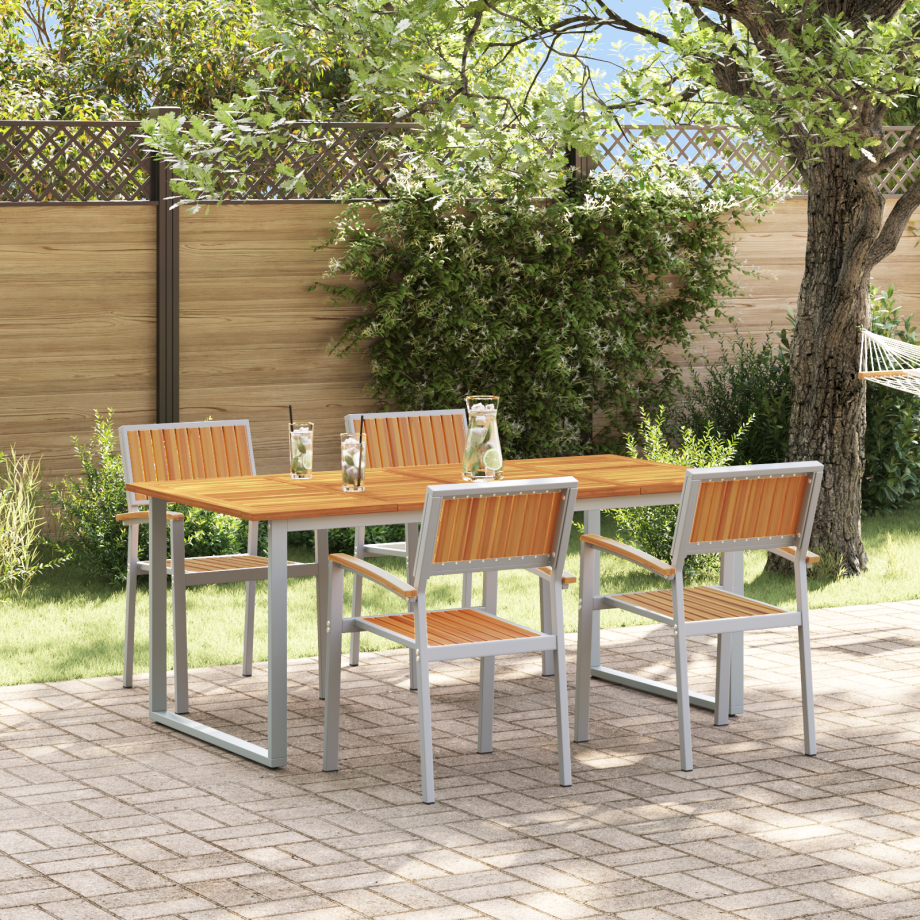 vidaXL 5-delige tuinset Grijs staal en massief acaciahout afbeelding 1