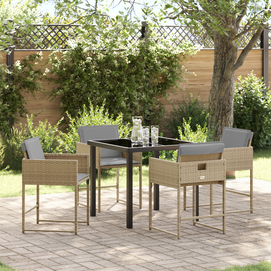 vidaXL 5-delige tuinset met beige kussens van poly rattan vidaXL 5-delige tuinset met beige kussens van poly rattan afbeelding 1