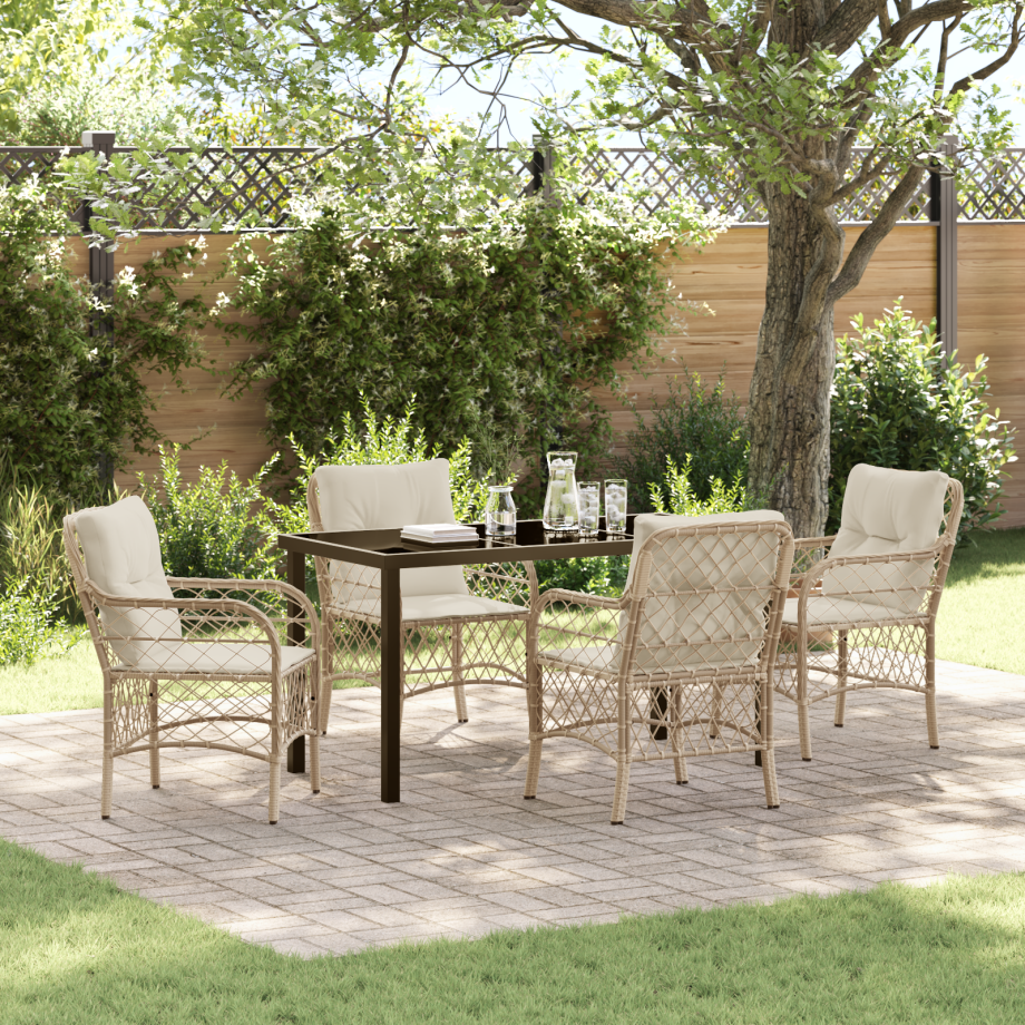 vidaXL 5-delige tuinset met kussens - beige poly rattan vidaXL 5-delige tuinset met kussens - beige poly rattan afbeelding 1