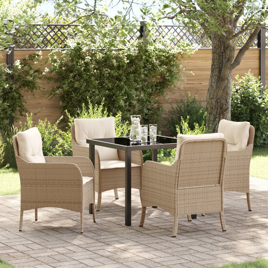 vidaXL 5-delige tuinset met kussens - Beige Poly Rattan afbeelding 1